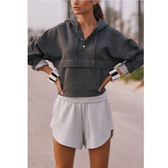 Daily Practice Anthropologie Cropped Hoodie Dark Grey XS Long Sleeve Henley - Picture 1 of 11